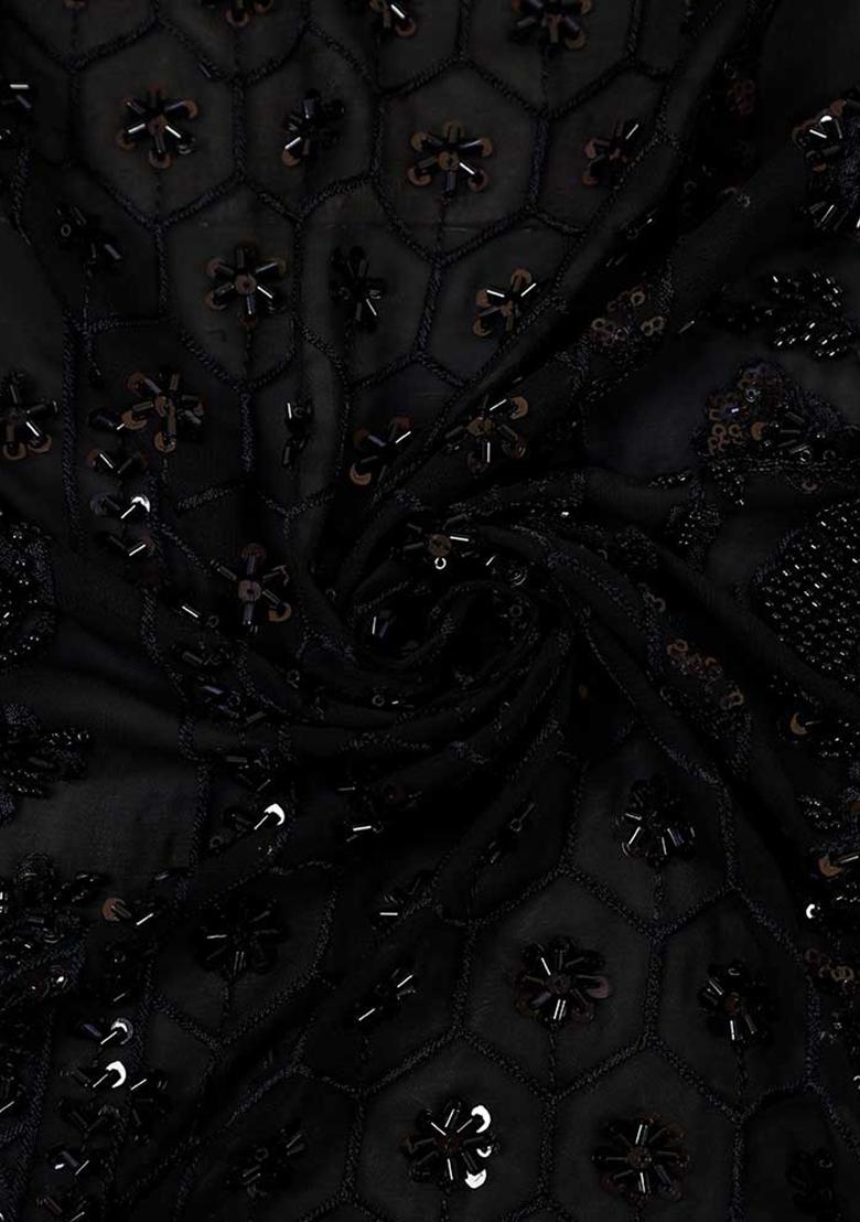 Black Embellished Blouse Georgette Fusion Set