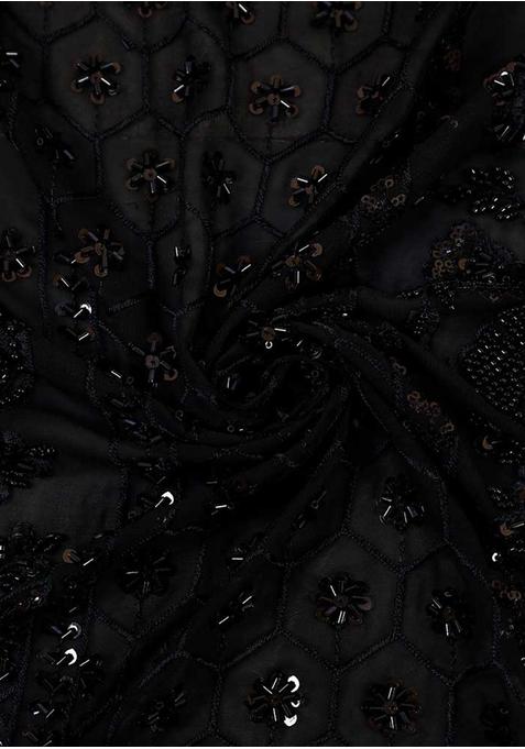 Black Embellished Blouse Georgette Fusion Set