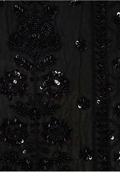 Black Embellished Blouse Georgette Fusion Set