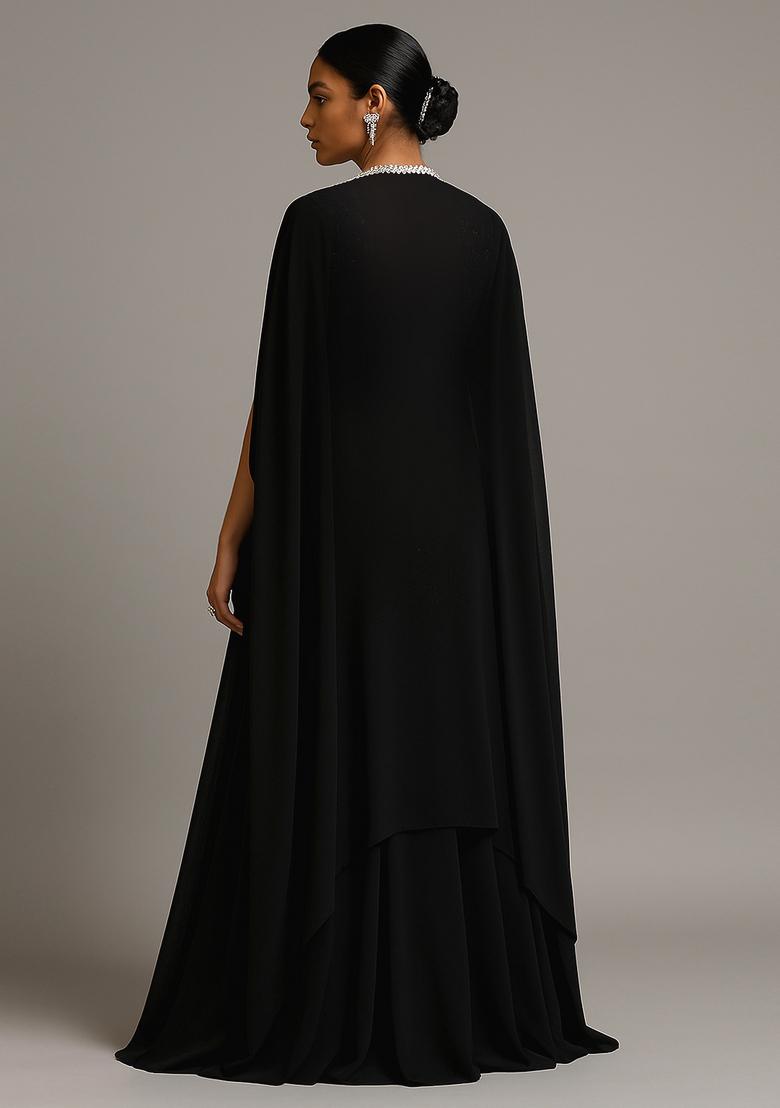 Black Sequin Embroidered Georgette Fusion Set - Indya