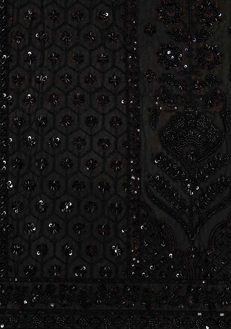 Black Sequin Embroidered Georgette Fusion Set - Indya