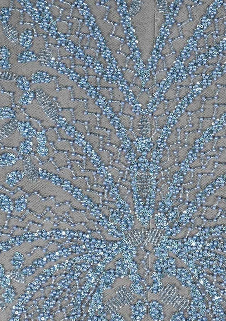 Sky Blue Sequin Embroidered Georgette Fusion Set - Indya