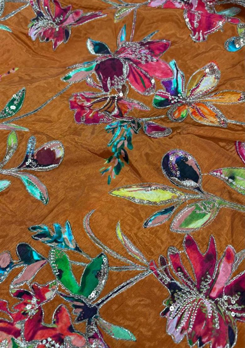 Mustard Sequin Embroidered Georgette Fusion Set - Indya