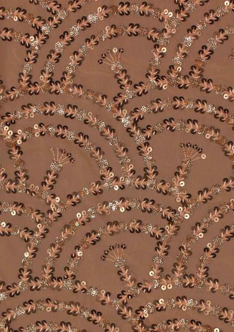 Peach Sequin Embroidered Crepe Fusion Set - Indya