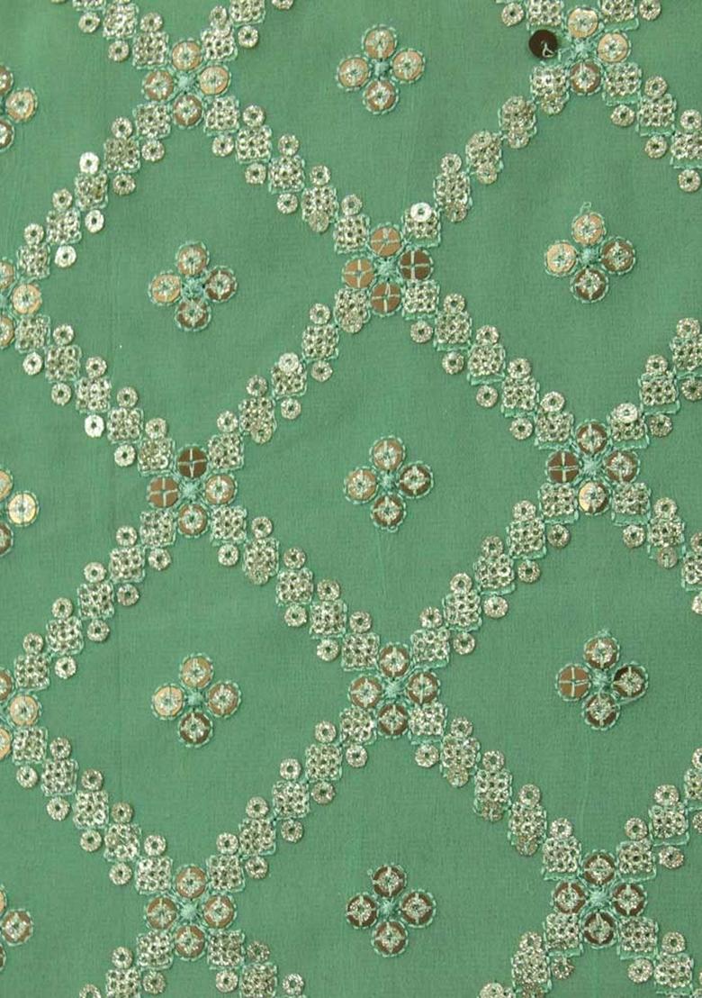 Green Sequin Embroidered Crepe Fusion Set - Indya