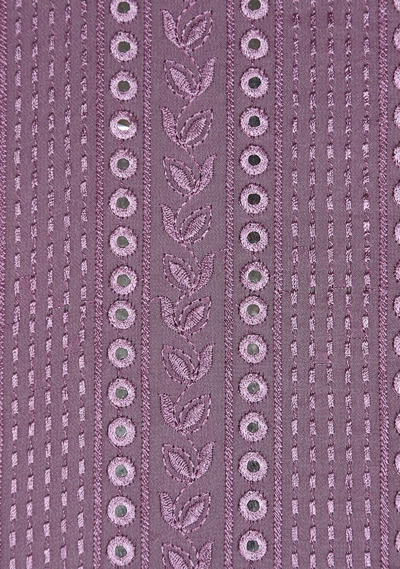 Purple Sequin Embroidered Crepe Fusion Set - Indya