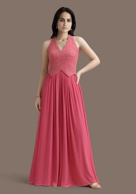 Pink Embroidered Georgette Fusion Set