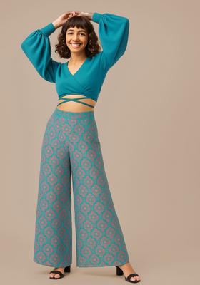 Sky Blue Jacquard Brocade Fusion Set