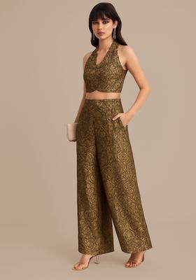 Brown Jacquard Brocade Fusion Set