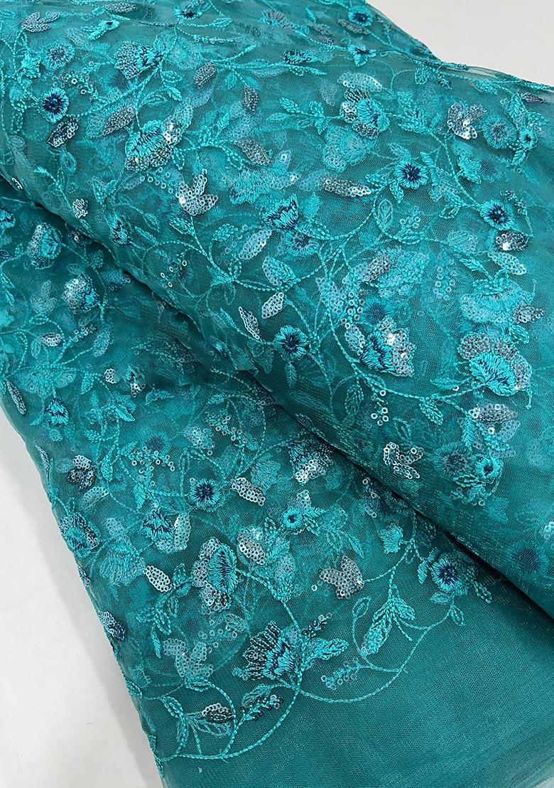 Sky Blue Georgette Embroidered Fusion Set - Indya