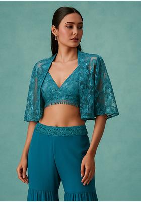Sky Blue Georgette Embroidered Fusion Set