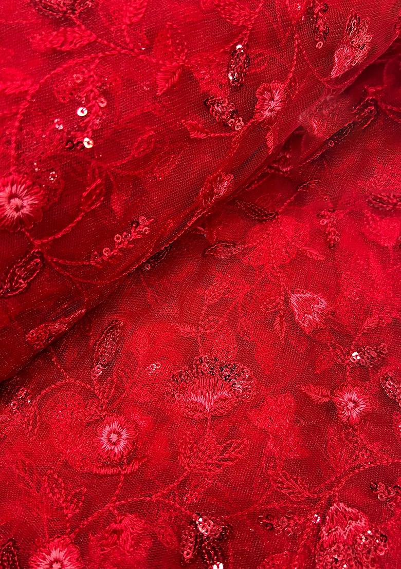 Red Crepe Embroidered Fusion Set - Indya