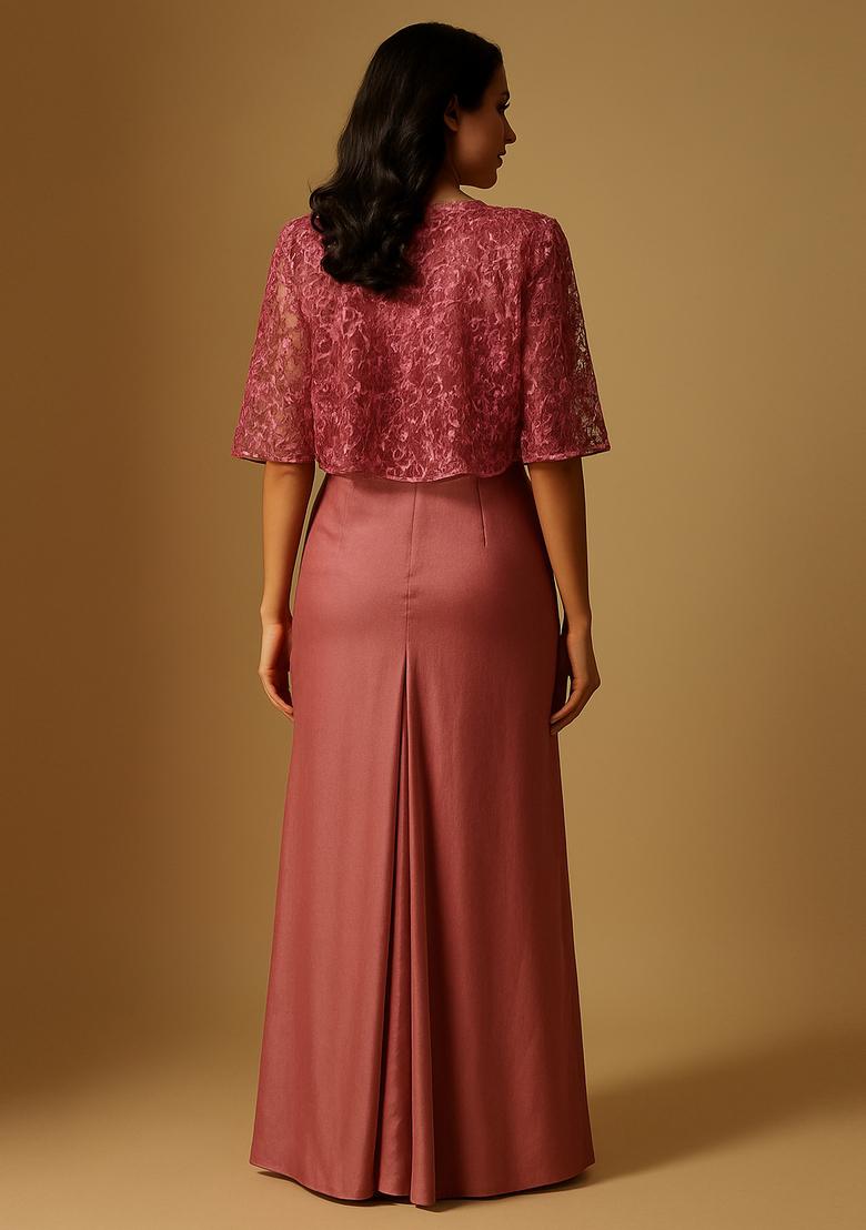 Peach Crepe Embroidered Fusion Set - Indya