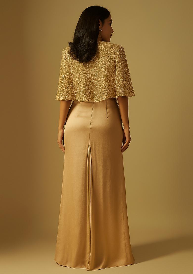 Olive Crepe Embroidered Fusion Set - Indya