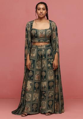 Multicolor Printed Georgette Fusion Set