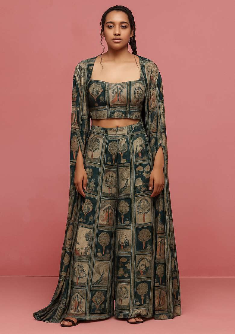 Multicolor Printed Georgette Fusion Set - Indya