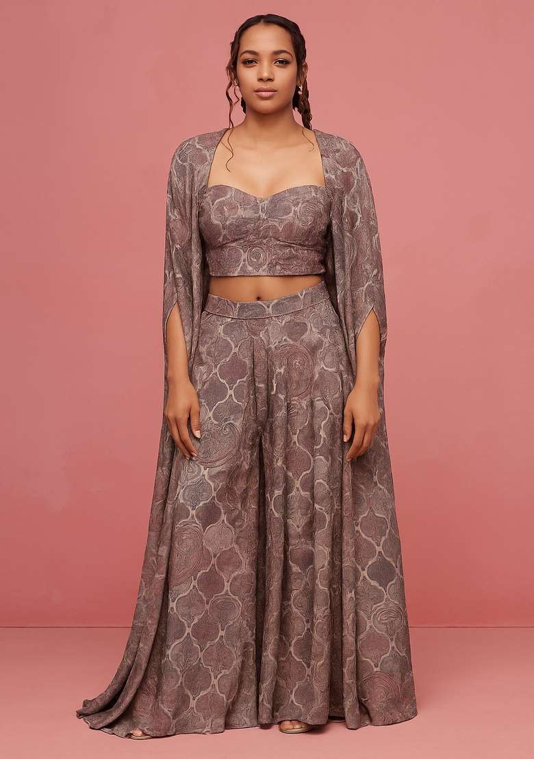 Multicolor Printed Chiffon Corset Blouse Fusion Set - Indya