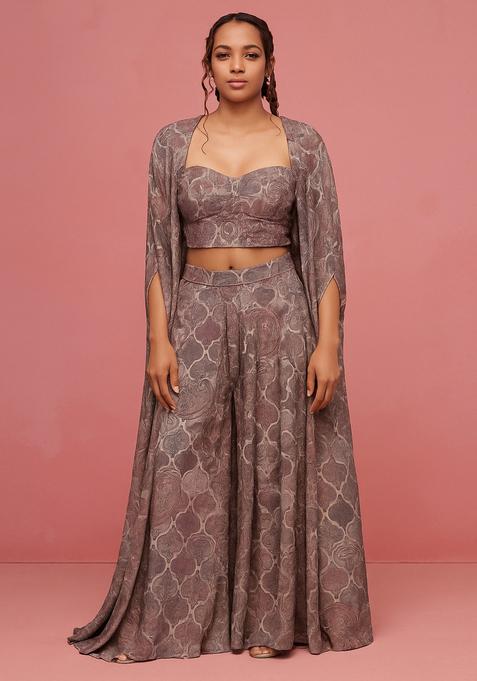 Multicolor Printed Chiffon Fusion Set