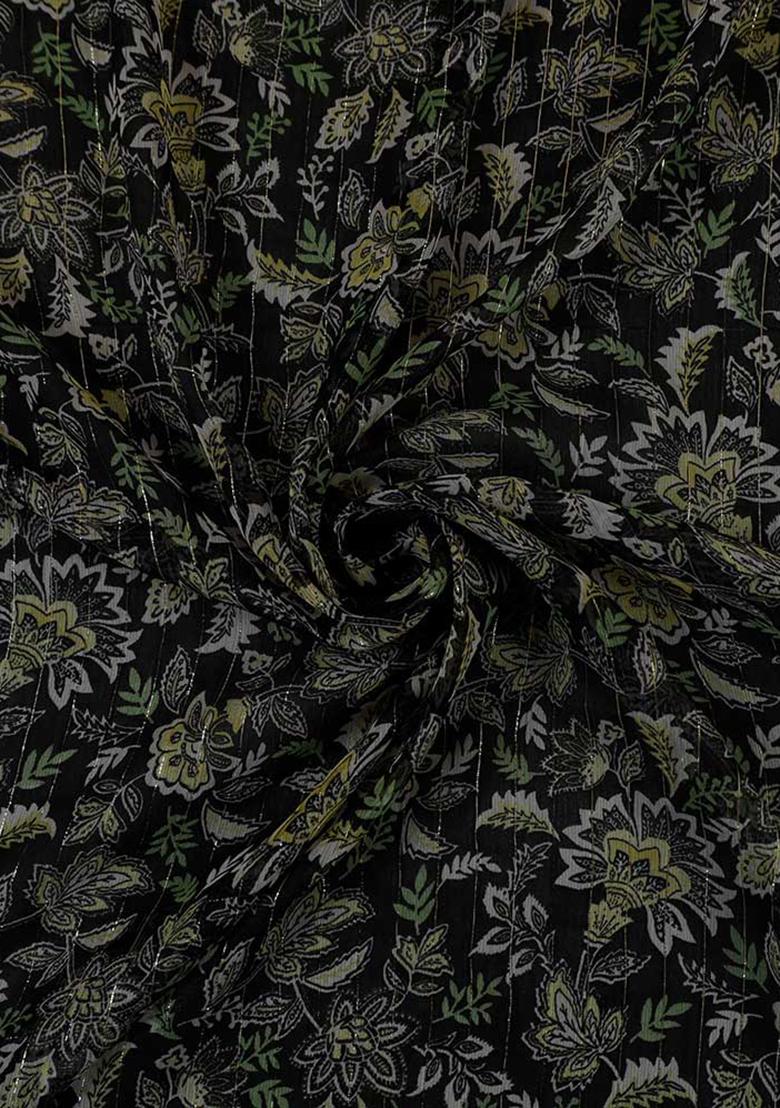 Black Printed Chiffon Fusion Set - Indya