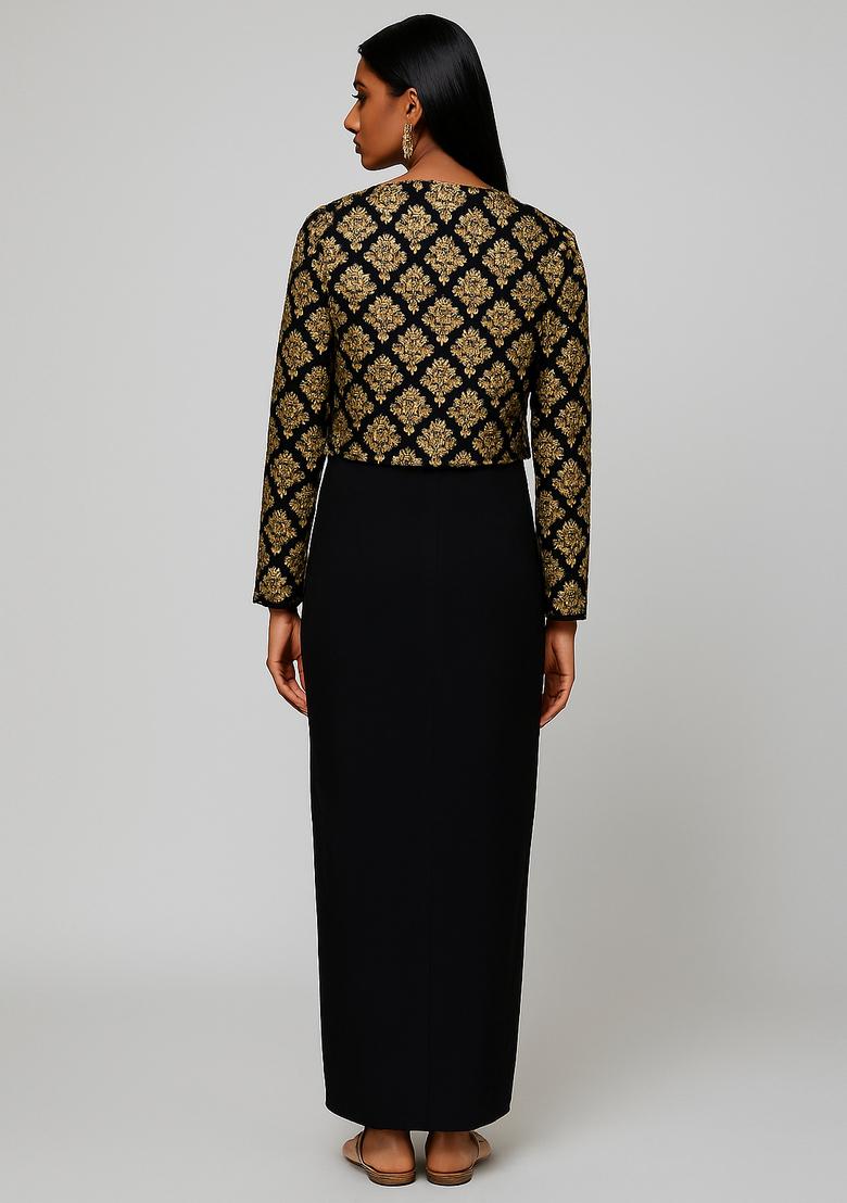 Black Brocade Fusion Set - Indya