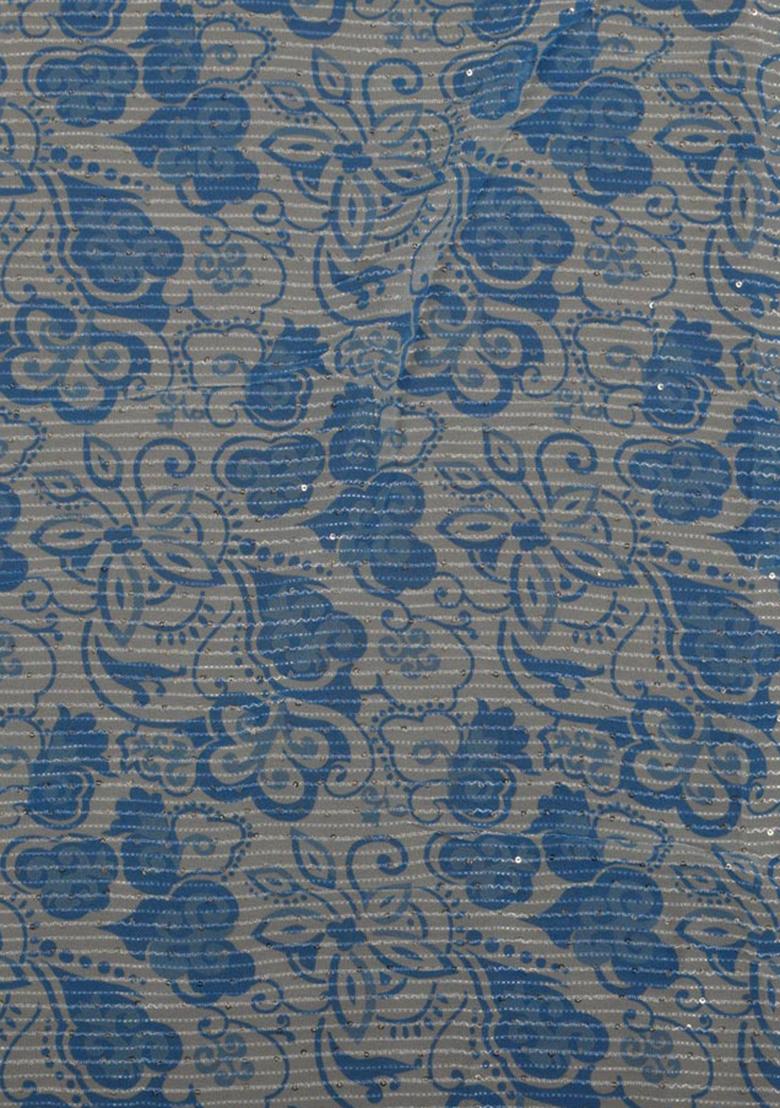 Blue Printed Blouse Georgette Fusion Set - Indya