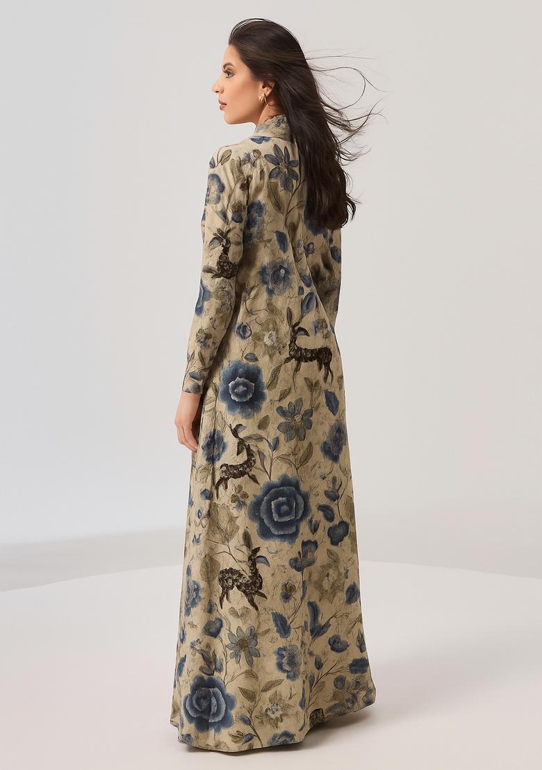 Beige Printed Chiffon Fusion Set - Indya