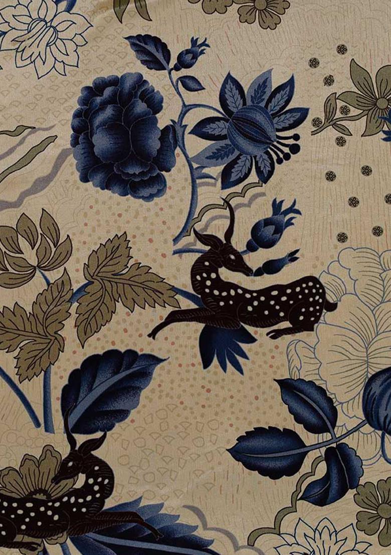 Beige Printed Chiffon Fusion Set - Indya