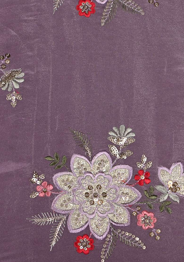 Light Purple Embroidered Blouse Tissue Fusion Set - Indya