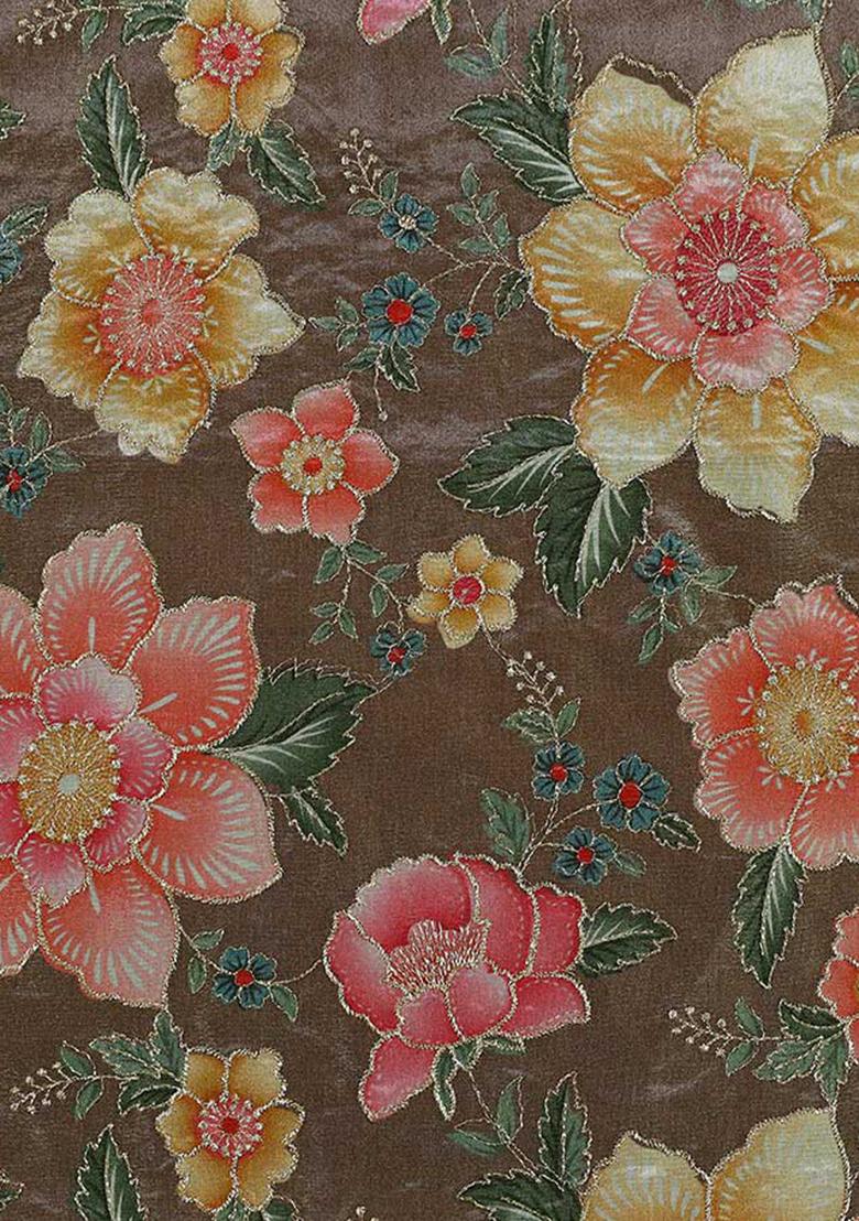 Brown Embroidered Blouse Tissue Fusion Set