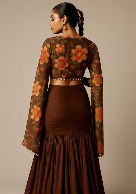 Brown Embroidered Blouse Tissue Fusion Set