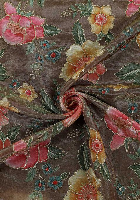 Brown Embroidered Blouse Tissue Fusion Set