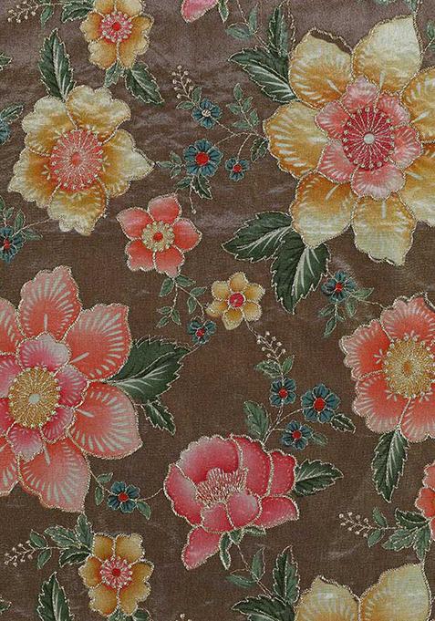 Brown Embroidered Blouse Tissue Fusion Set