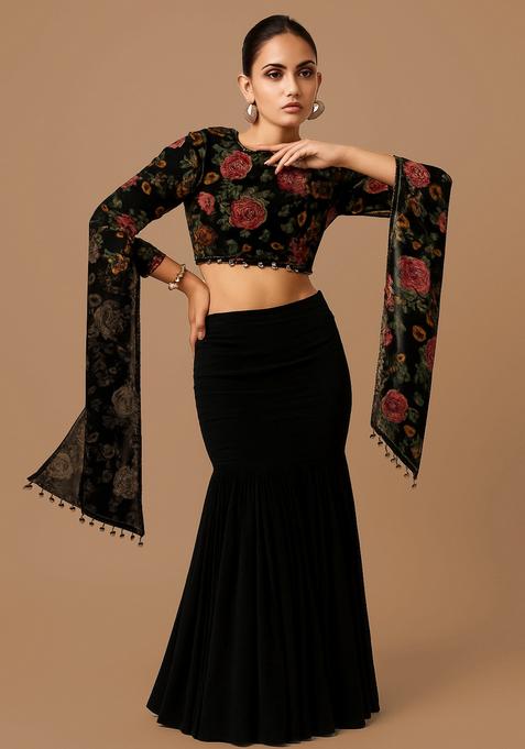 Black Embroidered Blouse Tissue Fusion Set