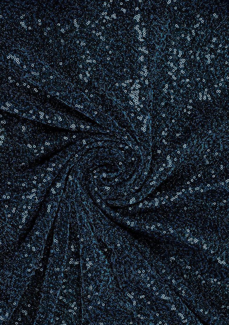 Teal Blue Embroidered Blouse Georgette Fusion Set