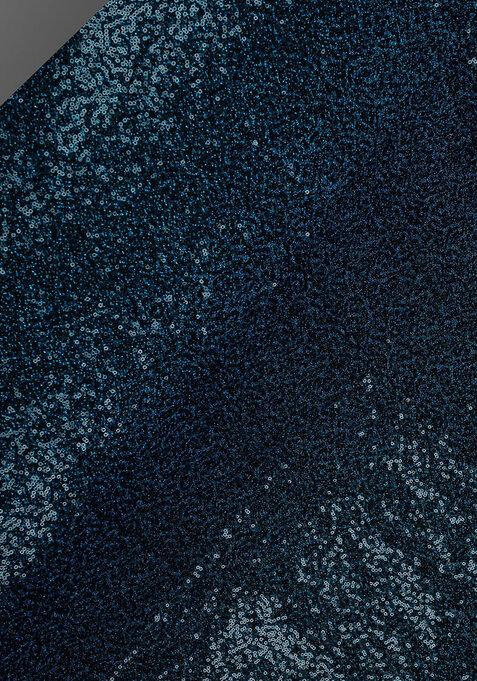 Teal Blue Embroidered Blouse Georgette Fusion Set