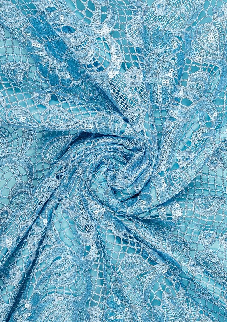 Powder Blue Embroidered Chinon Lehenga Set