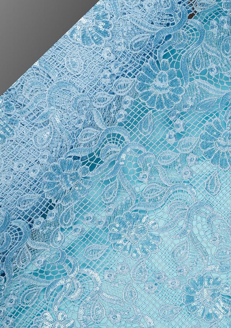 Powder Blue Embroidered Chinon Lehenga Set