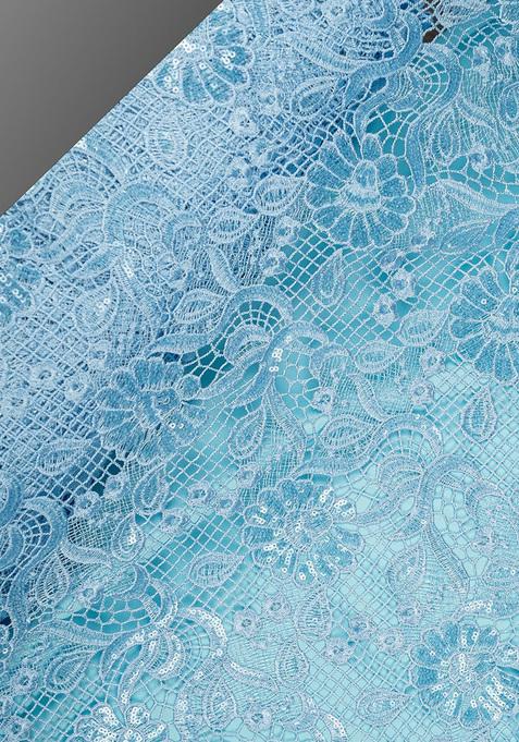 Powder Blue Embroidered Chinon Lehenga Set