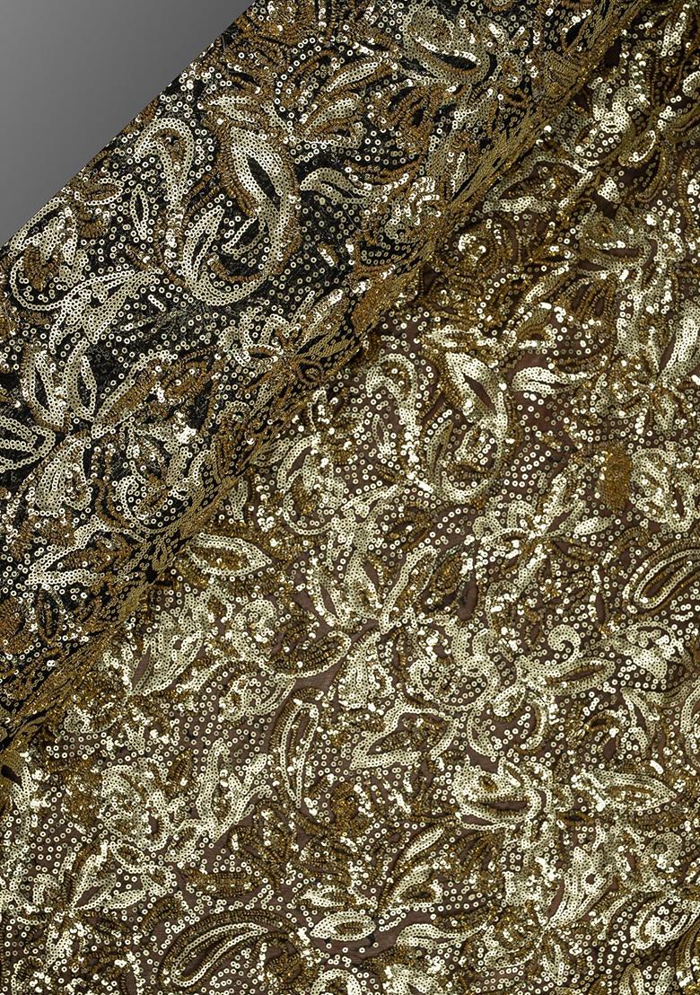 Gold And Black Embroidered Chinon Lehenga Set