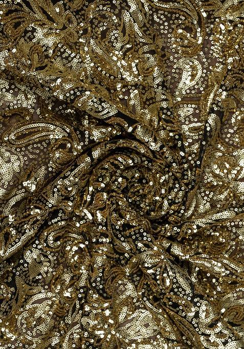 Gold And Black Embroidered Chinon Lehenga Set