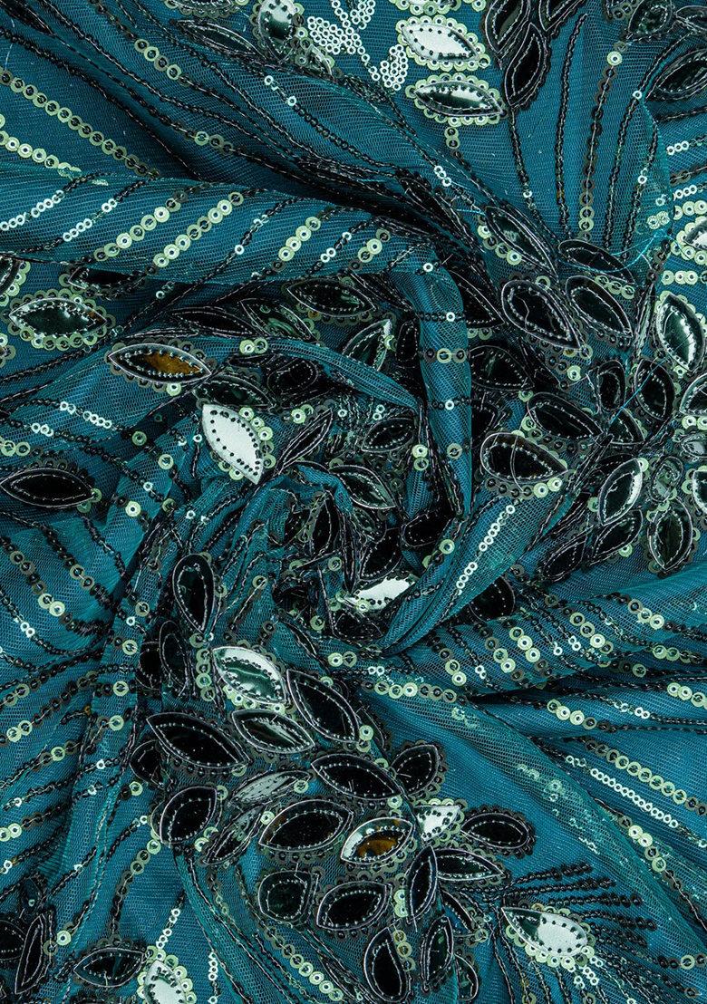 Teal Blue Sequin Embellished Georgette Fusion Set