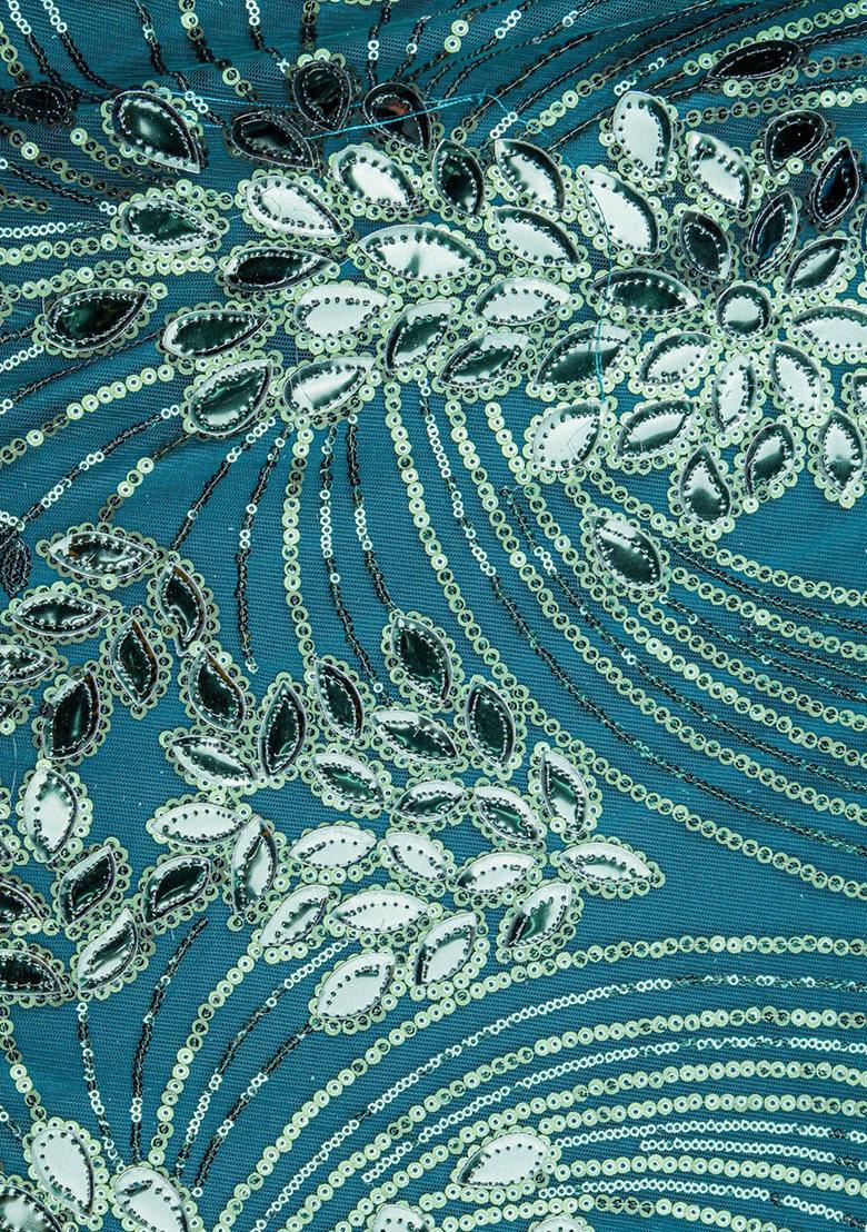 Teal Blue Sequin Embellished Georgette Fusion Set