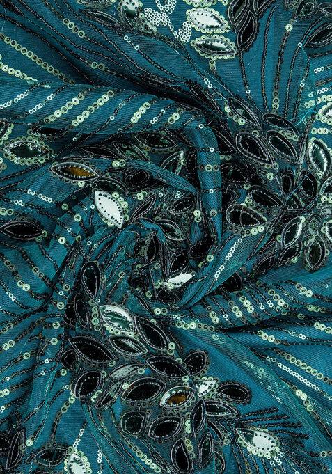 Teal Blue Sequin Embellished Georgette Fusion Set