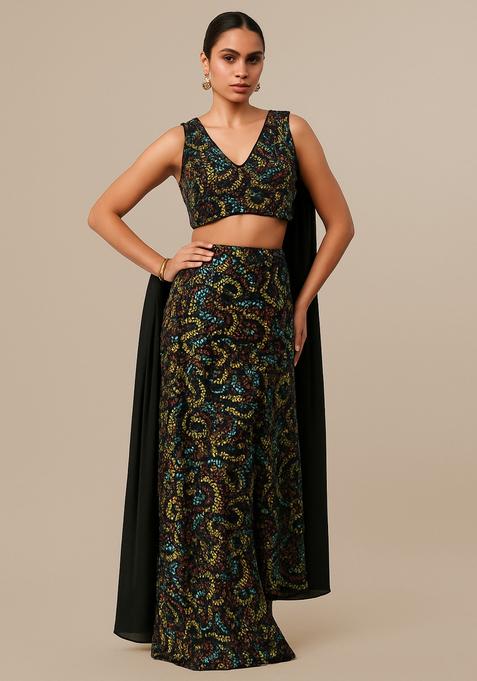 Multicolor Embroidered Net Fusion Set