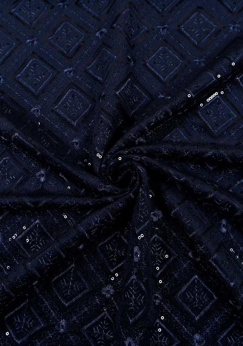 Blue Embroidered Blouse Georgette Fusion Set