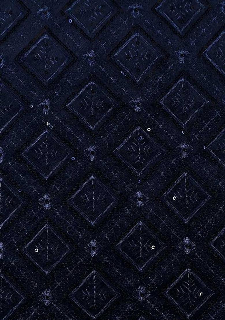 Blue Embroidered Blouse Georgette Fusion Set - Indya