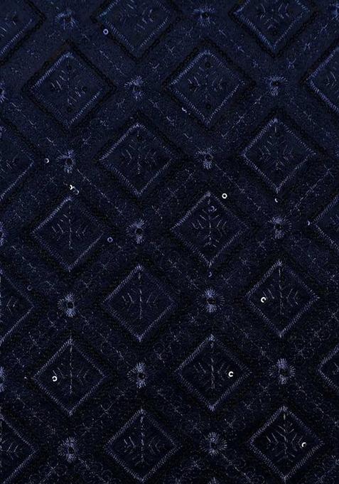 Blue Embroidered Blouse Georgette Fusion Set