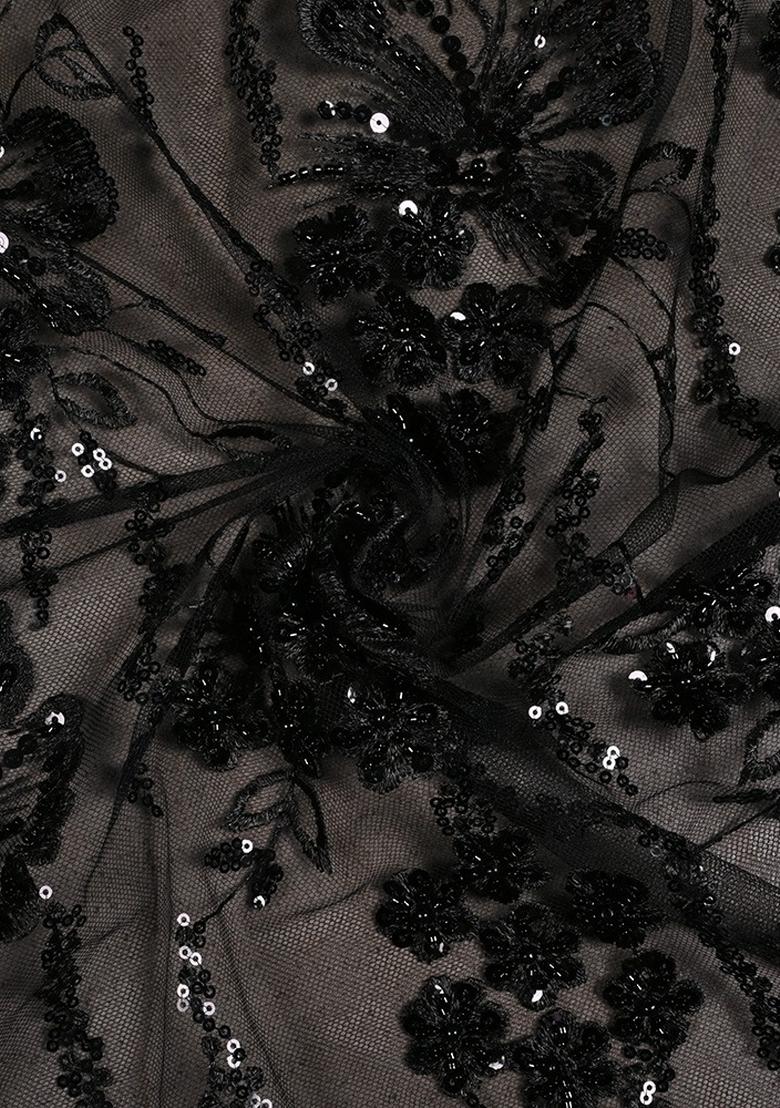 Black Embellished Blouse Georgette Fusion Set - Indya