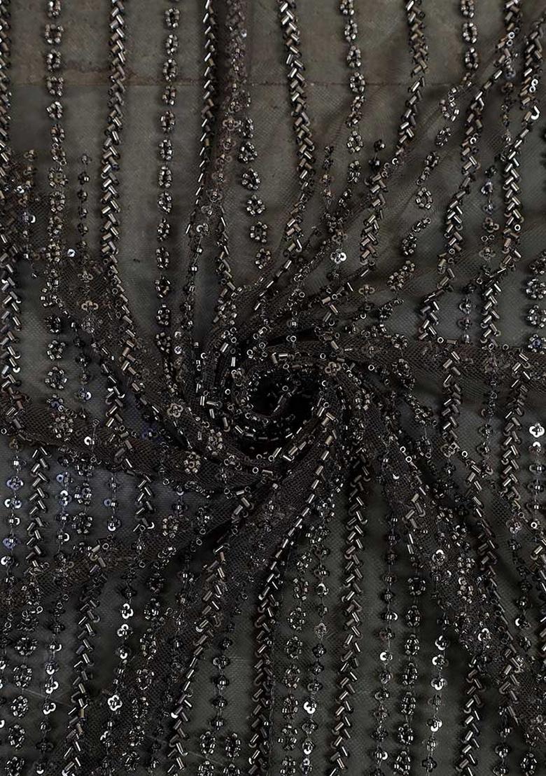 Black Embellished Blouse Georgette Fusion Set