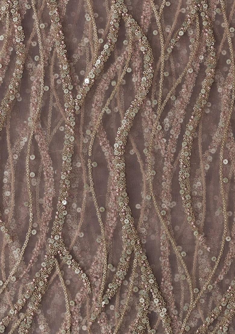 Mauve Sequin Embellished Blouse Georgette Fusion Set